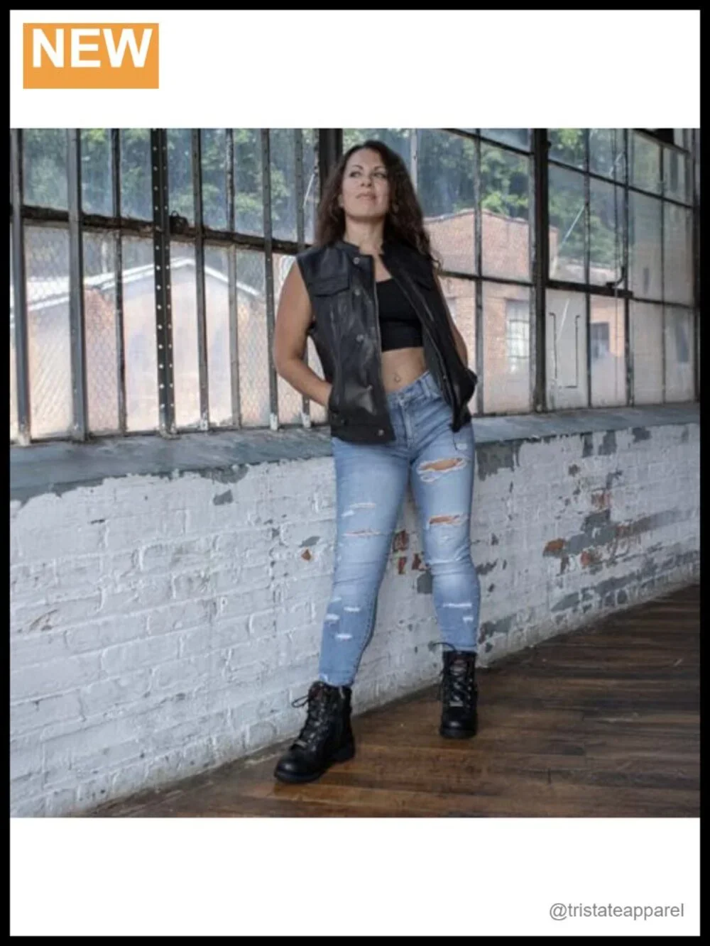 Women's Leather Motorcycle Vest Concealed Carry Snap Zip Closure
